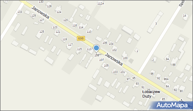 Łobaczew Duży, Janowska, 109, mapa Łobaczew Duży