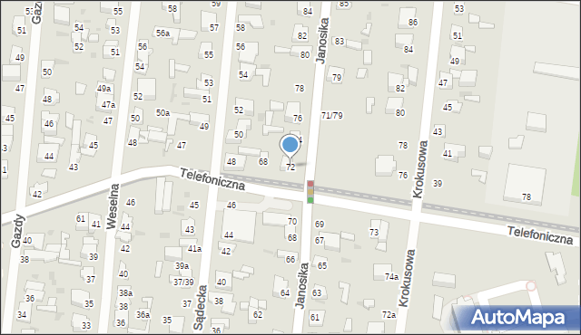 Łódź, Janosika, 72, mapa Łodzi