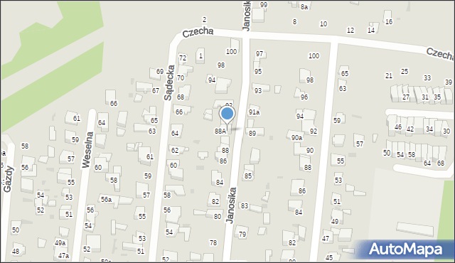 Łódź, Janosika, 90, mapa Łodzi