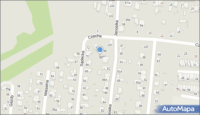 Łódź, Janosika, 96, mapa Łodzi