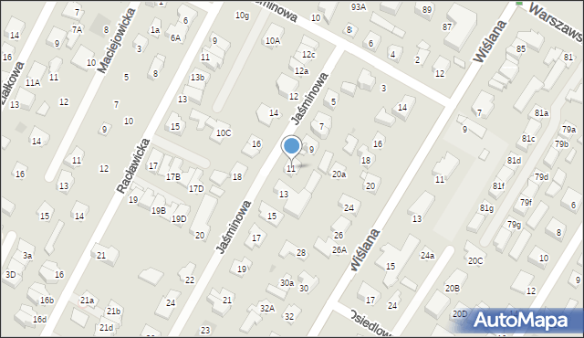 Łomianki, Jaśminowa, 11, mapa Łomianki