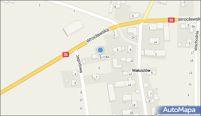 Małuszów, Jagodowa, 3, mapa Małuszów