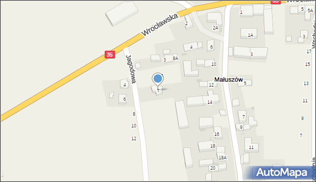 Małuszów, Jagodowa, 7, mapa Małuszów