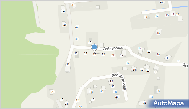 Meszna, Jaśminowa, 25, mapa Meszna