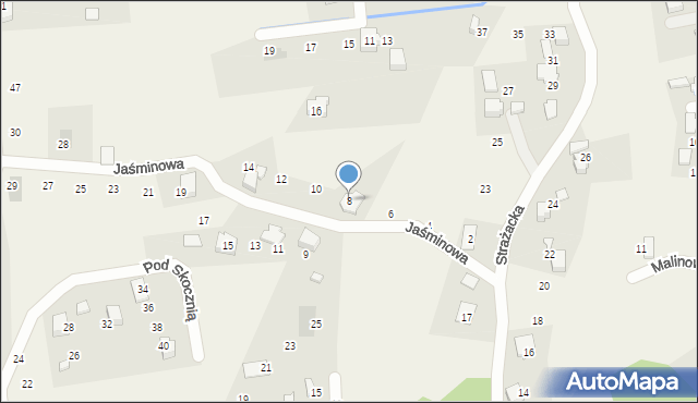 Meszna, Jaśminowa, 8, mapa Meszna