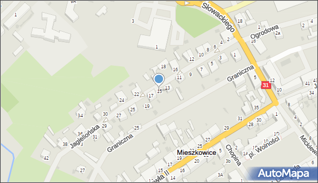Mieszkowice, Jagiellońska, 15, mapa Mieszkowice