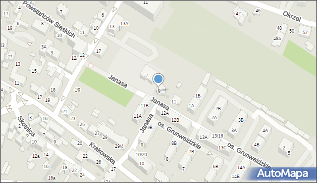 Mikołów, Janasa Wincentego, 9, mapa Mikołów