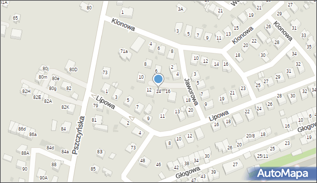 Mikołów, Jaworowa, 14, mapa Mikołów