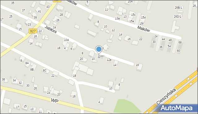 Mikołów, Jabłoni, 12, mapa Mikołów