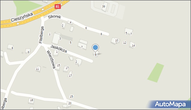 Mikołów, Jaskółcza, 9, mapa Mikołów