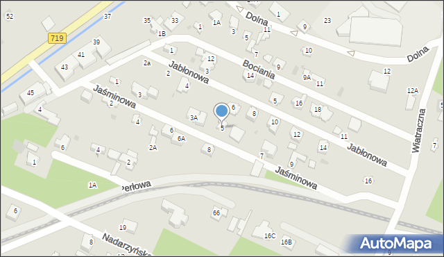 Milanówek, Jaśminowa, 5, mapa Milanówek