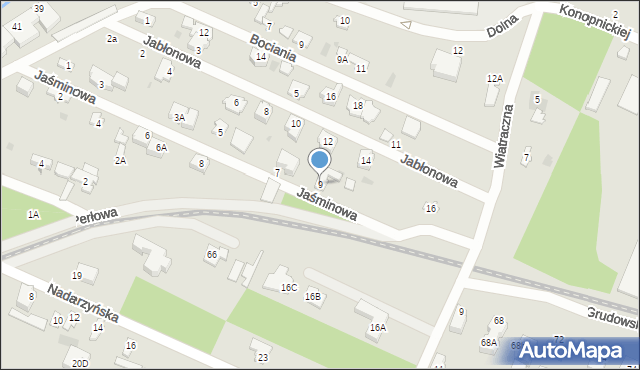 Milanówek, Jaśminowa, 9, mapa Milanówek