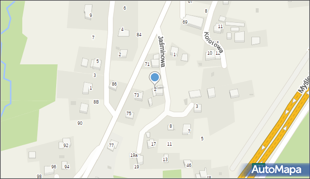 Mogilany, Jaśminowa, 2, mapa Mogilany