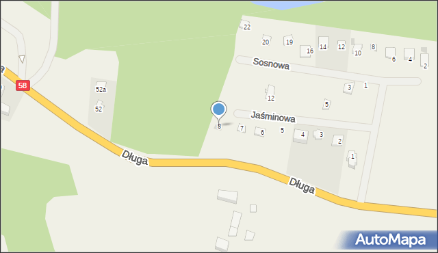 Narty, Jaśminowa, 8, mapa Narty