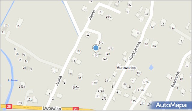 Nowy Sącz, Jasna, 14, mapa Nowego Sącza