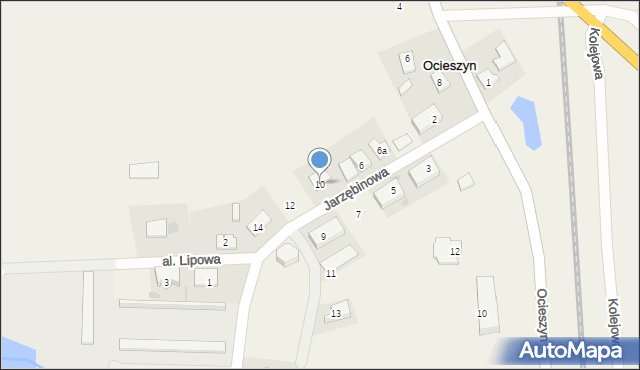 Ocieszyn, Jarzębinowa, 10, mapa Ocieszyn