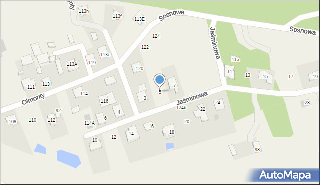 Olmonty, Jaśminowa, 5, mapa Olmonty