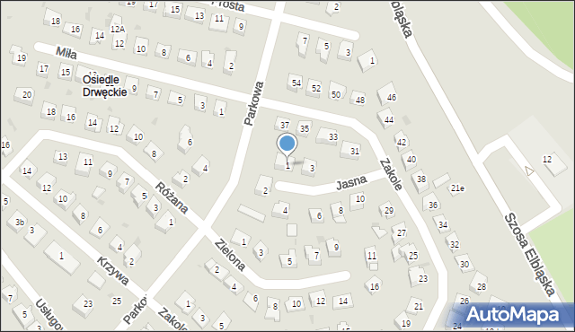 Ostróda, Jasna, 1, mapa Ostróda