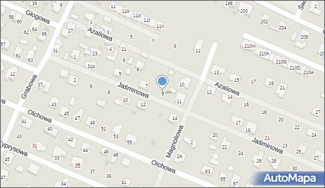 Ostrów Wielkopolski, Jaśminowa, 9, mapa Ostrów Wielkopolski