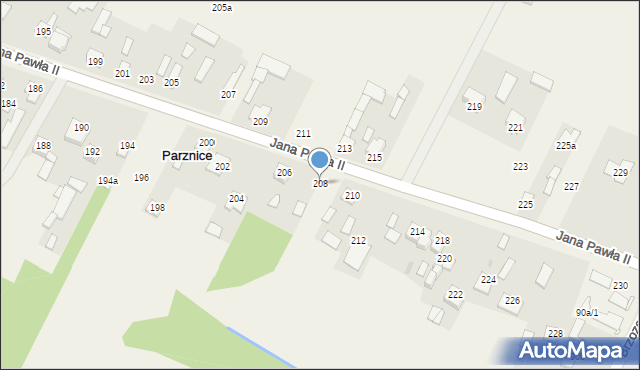 Parznice, Jana Pawła II, 208, mapa Parznice