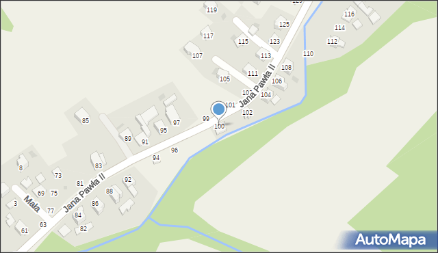 Pewel Mała, Jana Pawła II, 100, mapa Pewel Mała