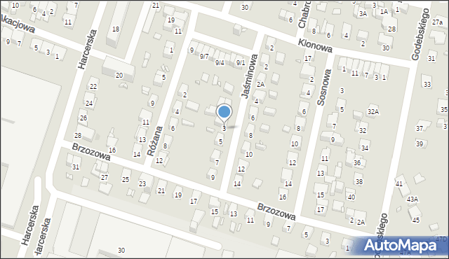 Piastów, Jaśminowa, 3, mapa Piastów