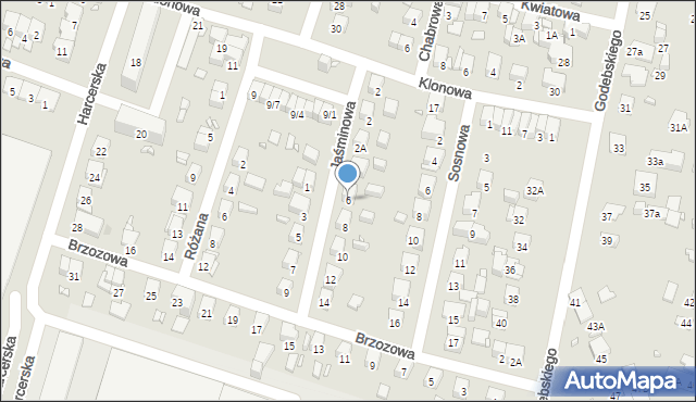 Piastów, Jaśminowa, 6, mapa Piastów