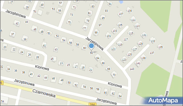 Piekoszów, Jarzębinowa, 62, mapa Piekoszów