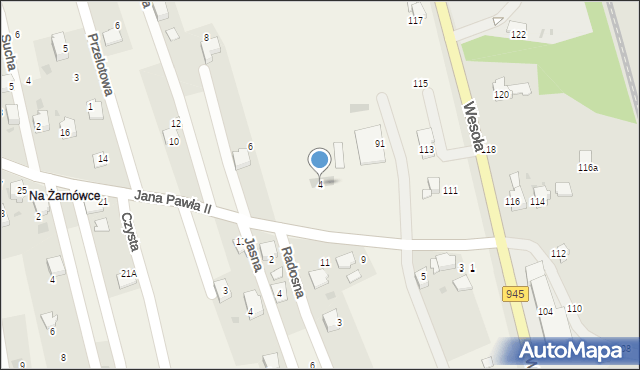 Pietrzykowice, Jagodowa, 4, mapa Pietrzykowice