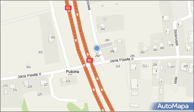 Pietrzykowice, Jana Pawła II, 294, mapa Pietrzykowice