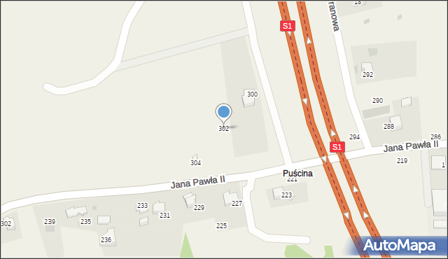 Pietrzykowice, Jana Pawła II, 302, mapa Pietrzykowice