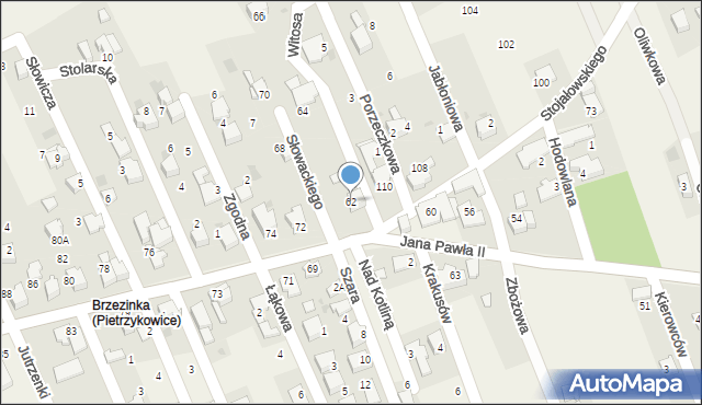 Pietrzykowice, Jana Pawła II, 62, mapa Pietrzykowice