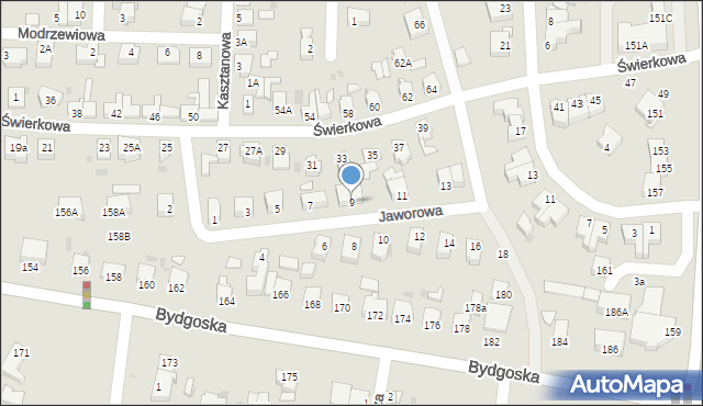 Piła, Jaworowa, 9, mapa Piły