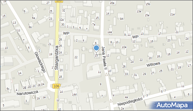 Pyrzyce, Jana Pawła II, 13, mapa Pyrzyce