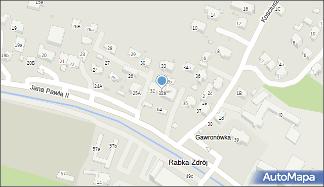 Rabka-Zdrój, Jana Pawła II, 32a, mapa Rabka-Zdrój