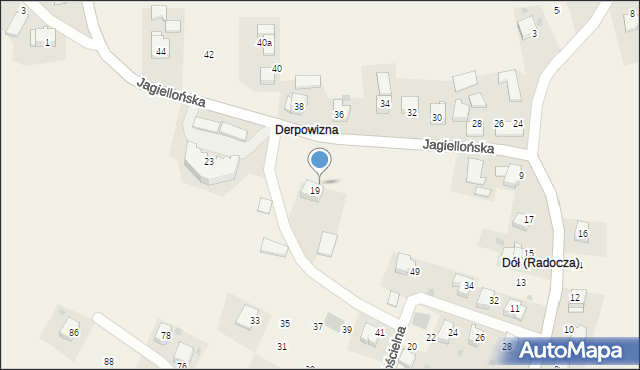 Radocza, Jagiellońska, 21, mapa Radocza