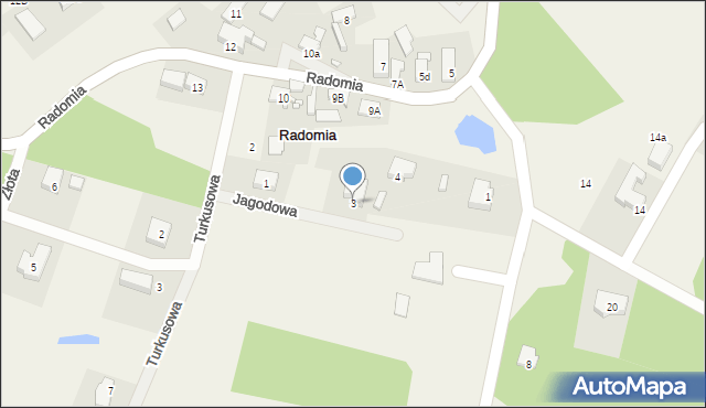 Radomia, Jagodowa, 3, mapa Radomia