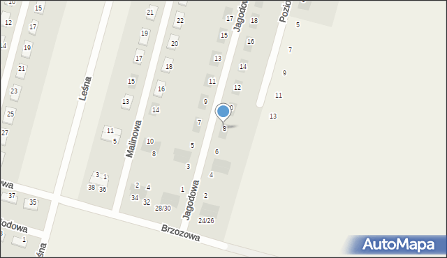 Raków Duży, Jagodowa, 8, mapa Raków Duży