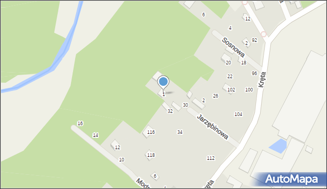 Rybna, Jarzębinowa, 1, mapa Rybna