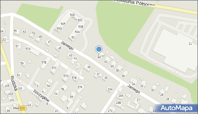 Rybnik, Janiego Leopolda, kpt., 44, mapa Rybnika