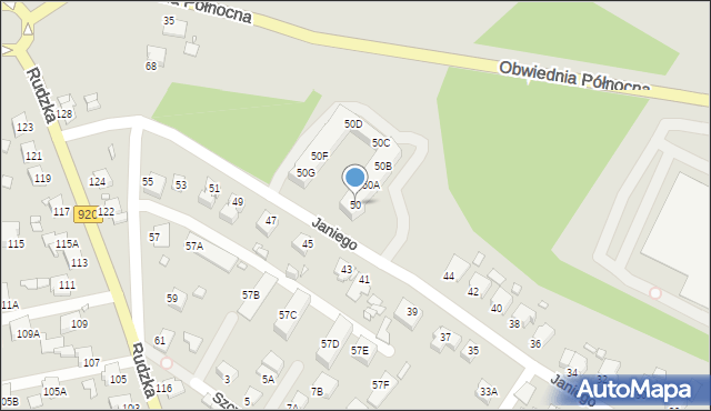 Rybnik, Janiego Leopolda, kpt., 50, mapa Rybnika