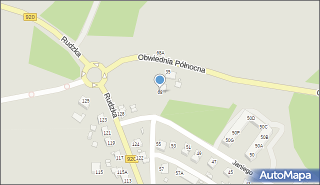 Rybnik, Janiego Leopolda, kpt., 68, mapa Rybnika