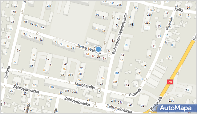 Rybnik, Janke-Waltera Zygmunta, gen., 1b, mapa Rybnika