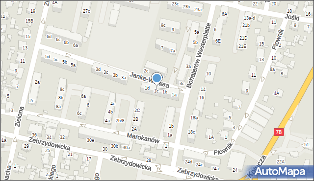 Rybnik, Janke-Waltera Zygmunta, gen., 1c, mapa Rybnika