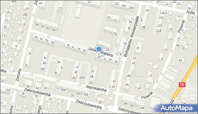 Rybnik, Janke-Waltera Zygmunta, gen., 1d, mapa Rybnika