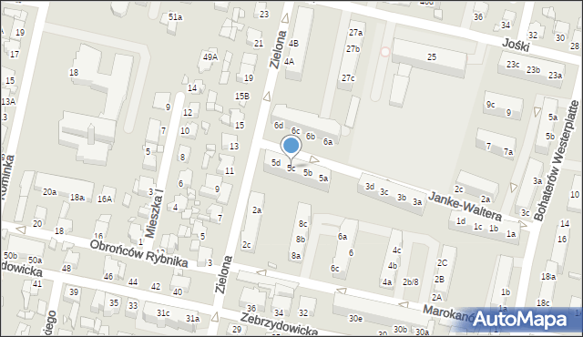 Rybnik, Janke-Waltera Zygmunta, gen., 5c, mapa Rybnika