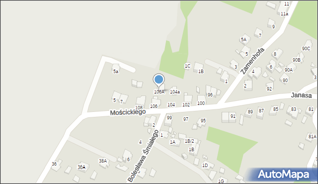 Rybnik, Janasa Brunona, mjr., 106A, mapa Rybnika