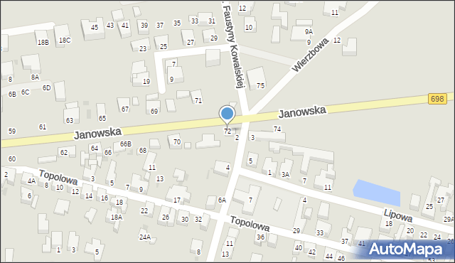 Siedlce, Janowska, 72, mapa Siedlce