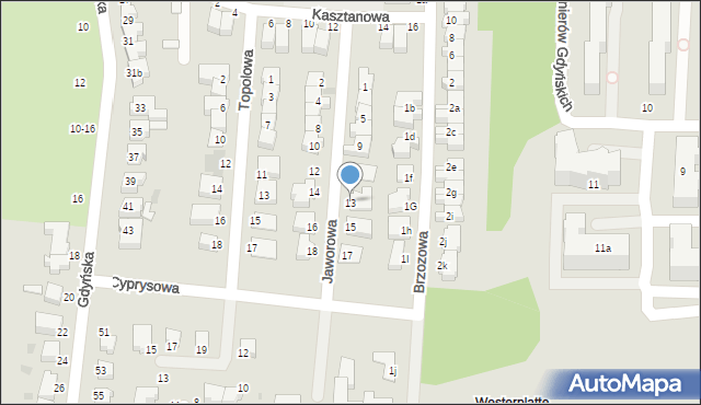 Słupsk, Jaworowa, 13, mapa Słupska