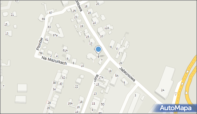 Sosnowiec, Jabłoniowa, 9, mapa Sosnowca